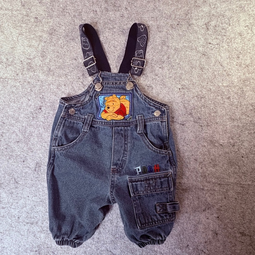 VTG 90s‎ Winnie the Pooh 3/6M Denim Overalls 100 Acre Collection Kids Blue Jean